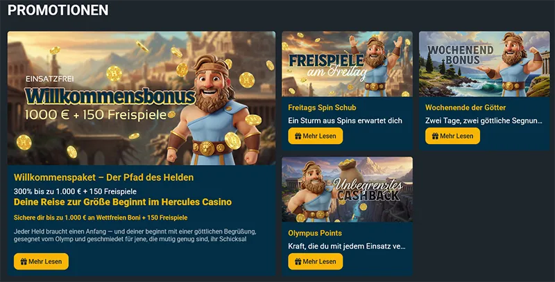 Regelmäßige Aktionen und wöchentliche Boni bei Hercules Casino
