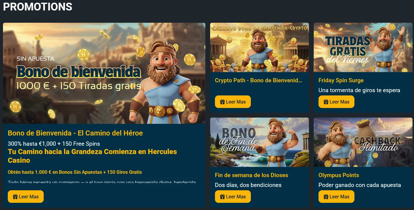 Ofertas de bonos y promociones exclusivas en Hercules Casino