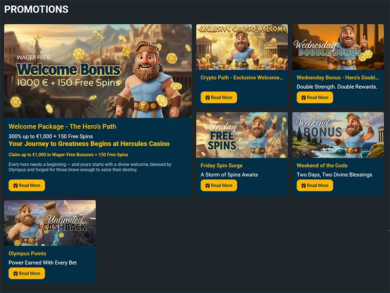 Bonus deals and exclusive promotions at Hercules Casino