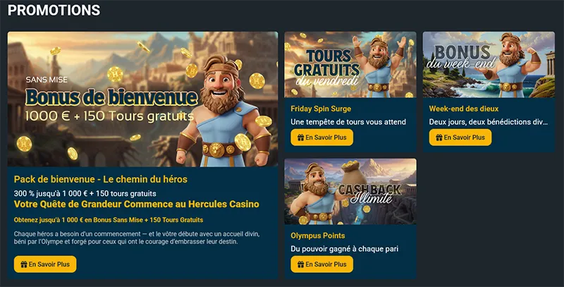 Bonus exclusifs pour joueurs Hercules Casino