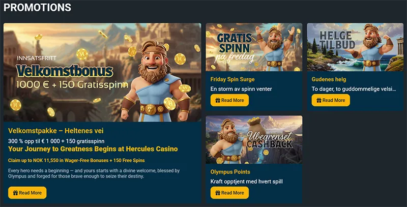 Bonustilbud og eksklusive kampanjer hos Hercules Casino