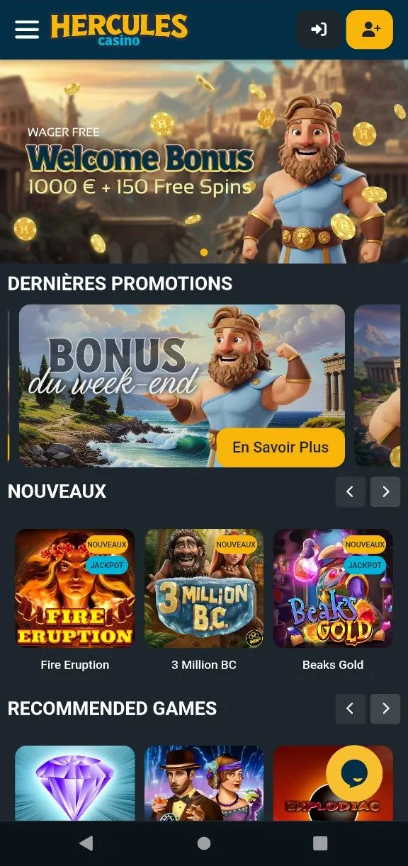Version mobile optimisée du site Hercules Casino