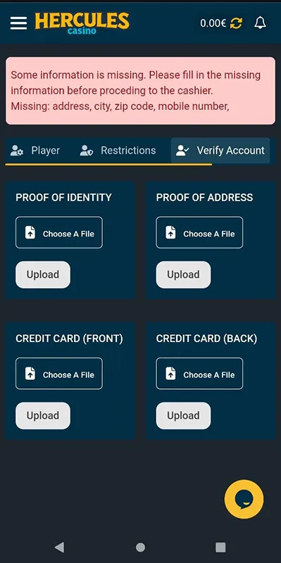 Verify your Hercules Casinoaccount – how to upload your documents