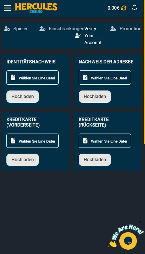 Hercules Casino Verifizierung – Dokument hochladen zur Kontobestätigung