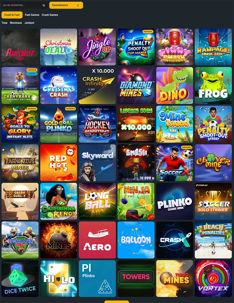 Action rapide avec les mini-jeux Crash chez Hercules Casino